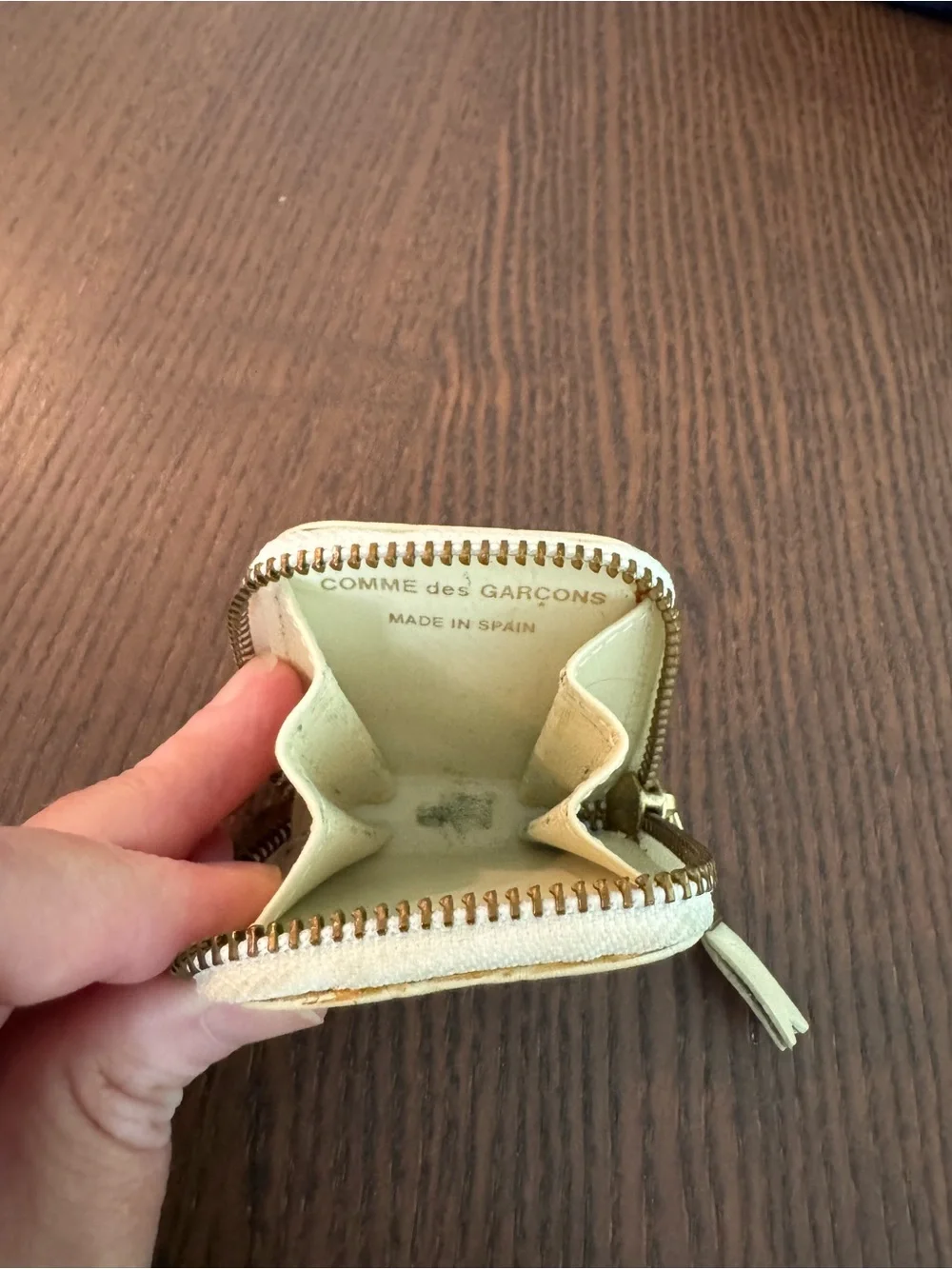 Comme des Garcons Cream Embossed Leather Zip Key & Card Pouch